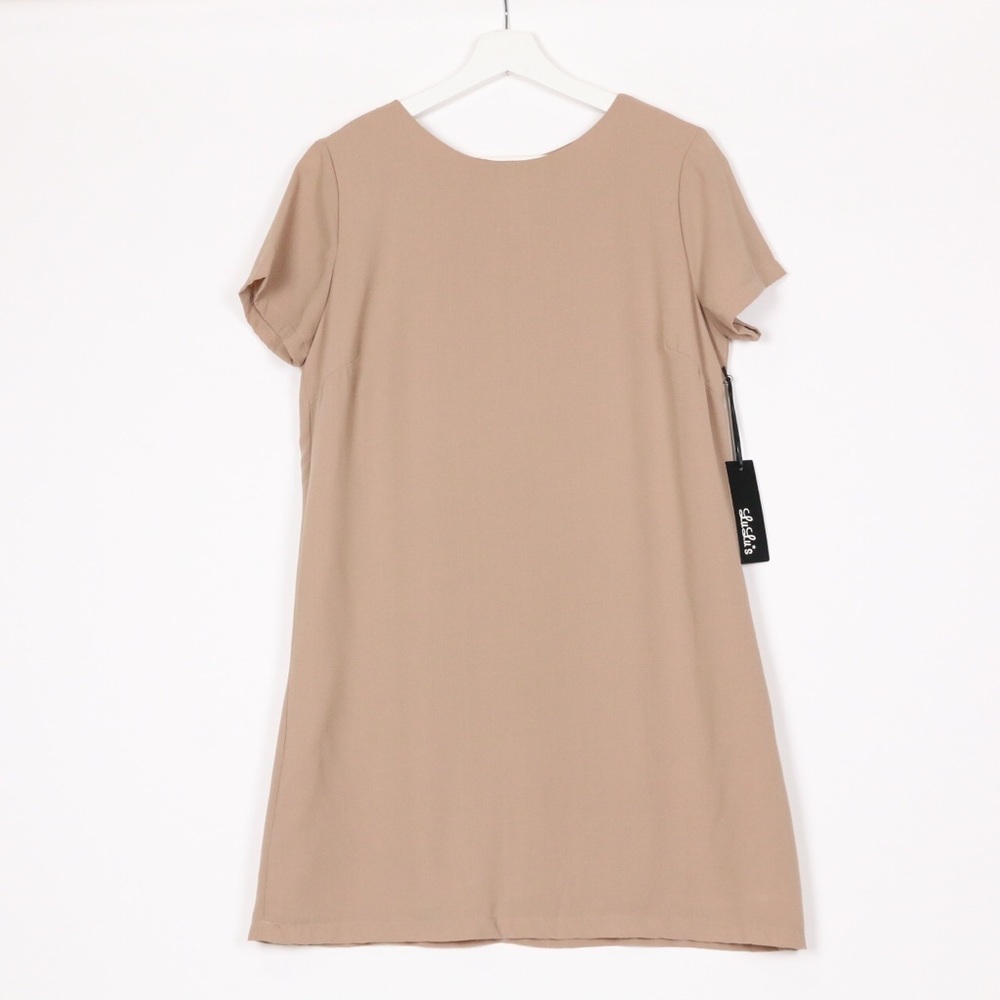 Lulu's Beige Short Sleeve Mini Dress